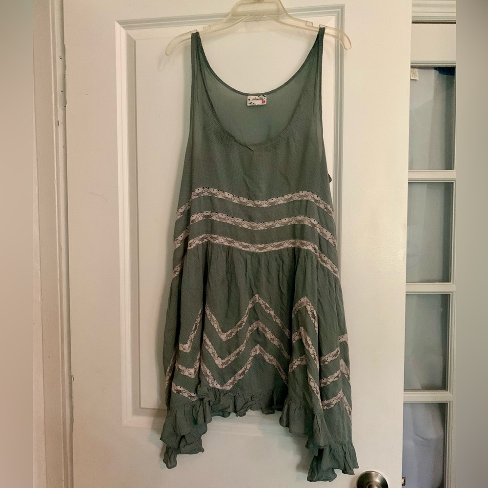 Free People Green and White Sleeveless Top